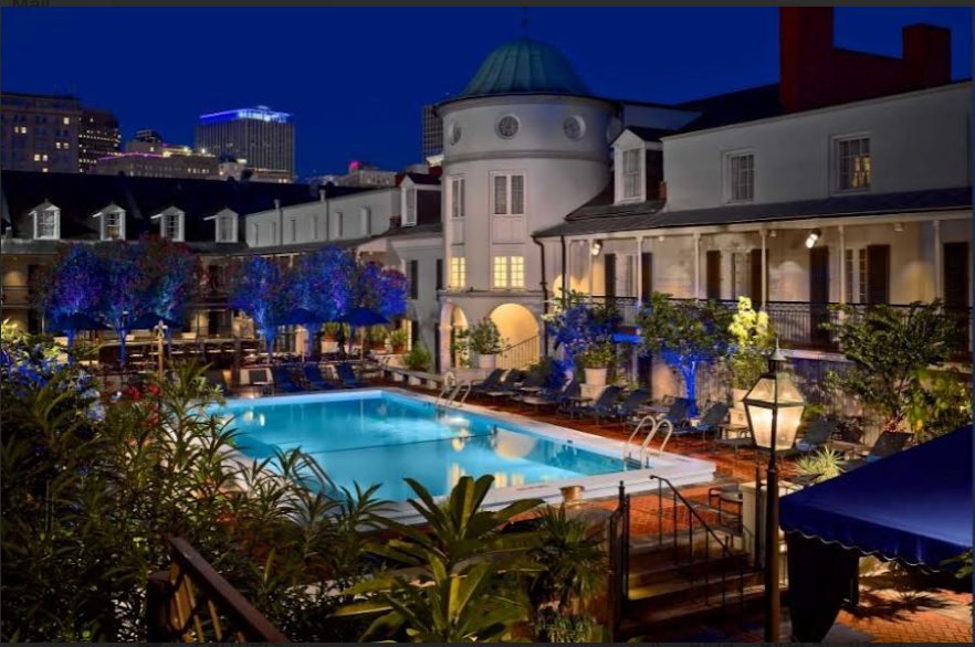 Royal Sonesta New Orleans pool courtyard at night